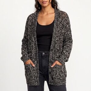 RVCA Cardigan Womens Medium Marled Knit Black White Button-Down Excellent